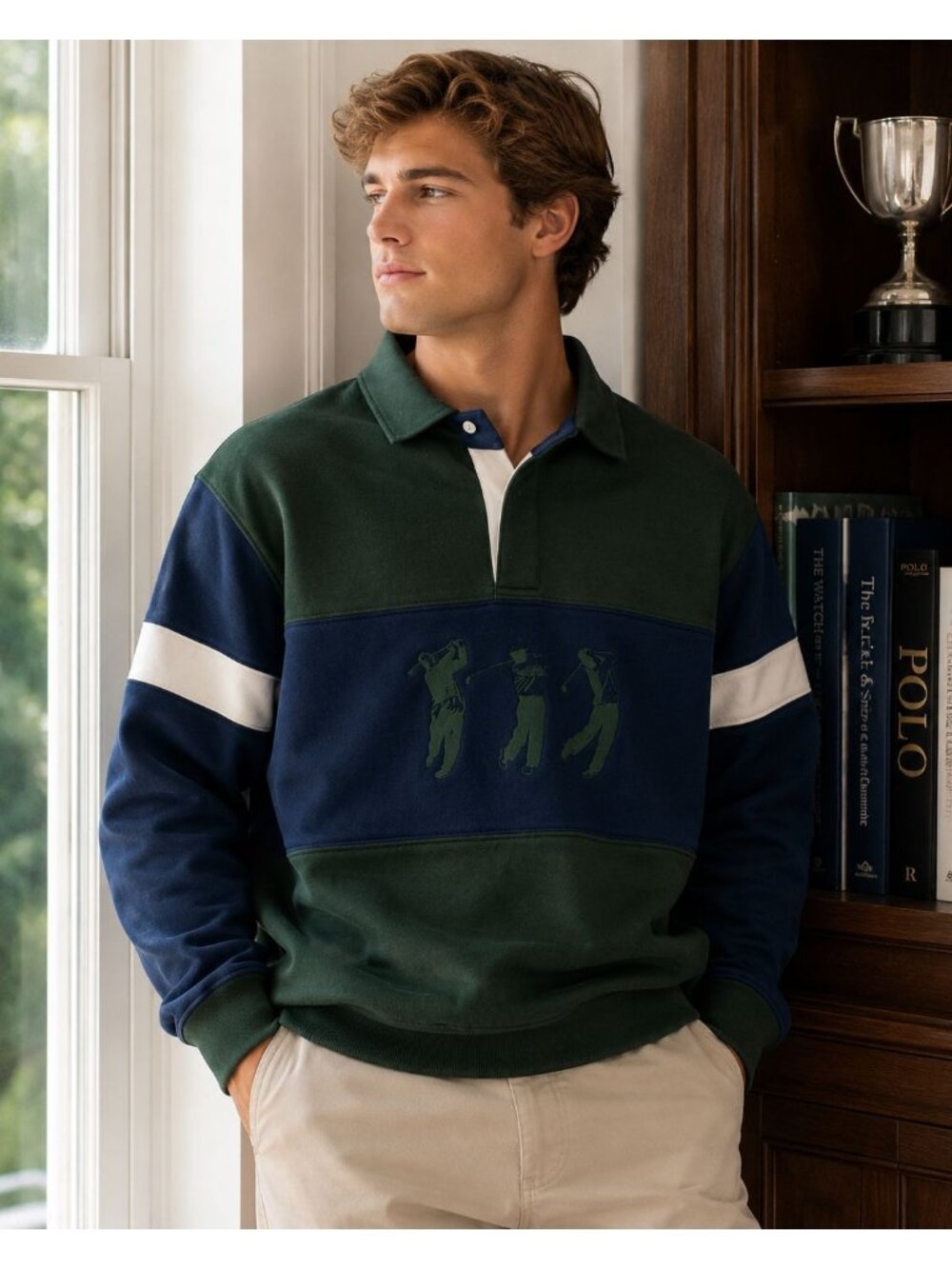 Bugle Boy Vtg 90s Men's Golf Blue Green Long Sleeve Pullover Sweatshirt Large